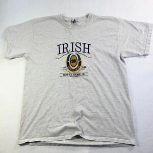 Vintage 90s Notre Dame Fighting Irish Embroidered Gray T Shirt Midwest